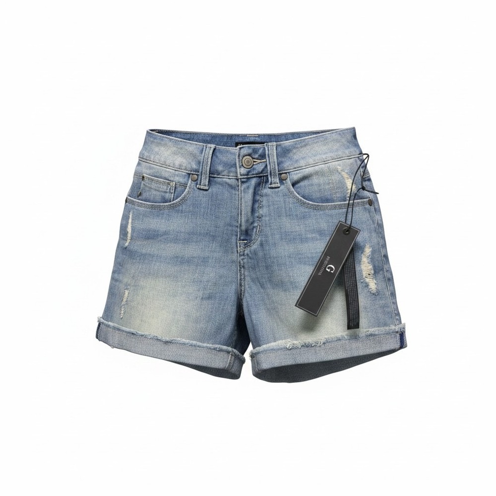 NWT G by Giuliana Denim Shorts Womens 0 Blue Distressed Cuffed P0119234TA
